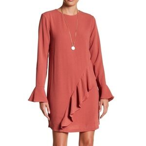 Charles Henry Ruffle Drape Shift Dress Auburn Sz S